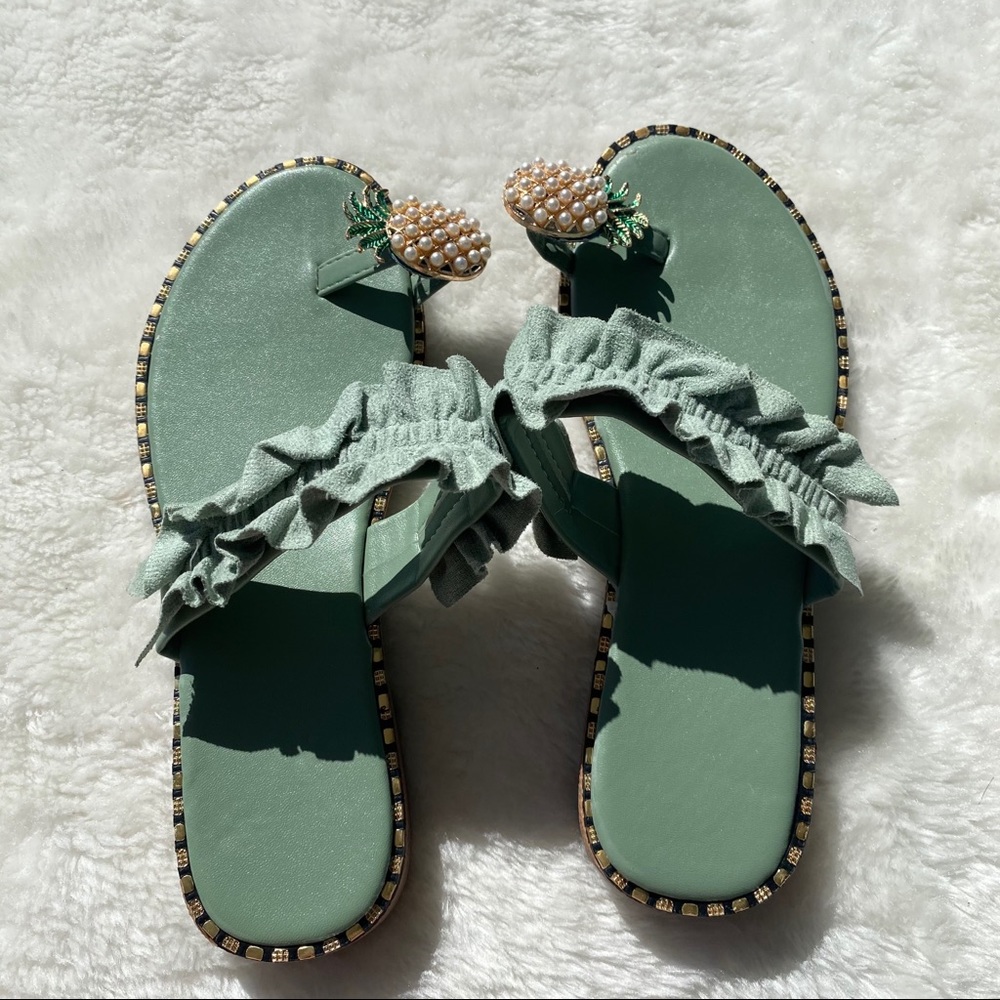 Pearl pineapple ruffle sandals macaron green - Picture 6 of 6